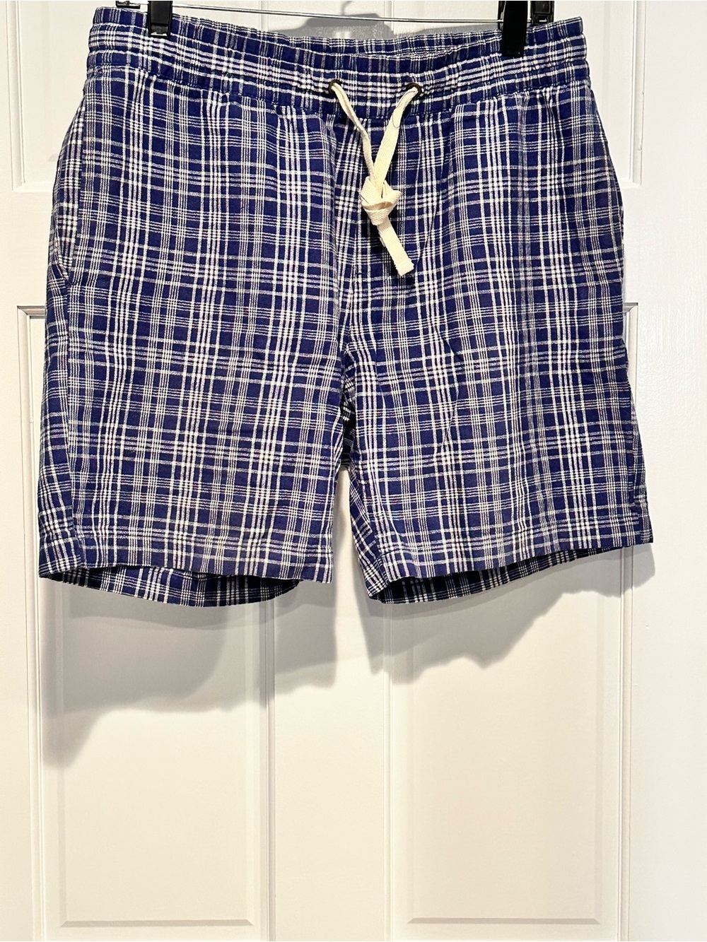 J Crew Plaid Dock Shorts Linen Blend Size S Small Royal Blue White 7 Inch